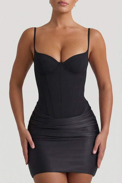 Draped Corset Mini Dress in Black