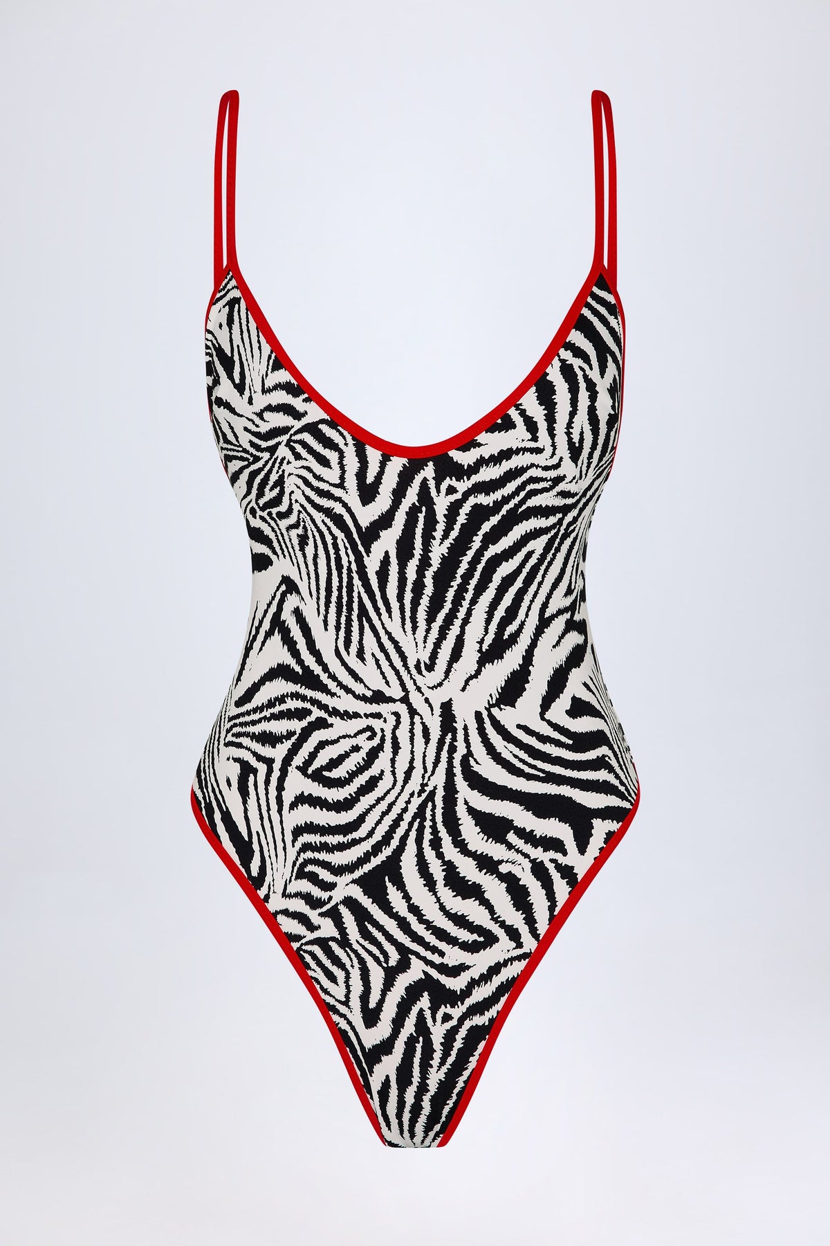 Charm-Detail Cross-Back Swimsuit in Zebra Print