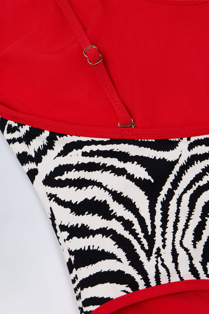 Charm-Detail Cross-Back Swimsuit in Zebra Print