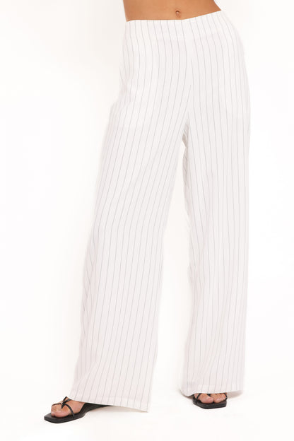Blakely Wide Leg Pant - White Pinstripe
