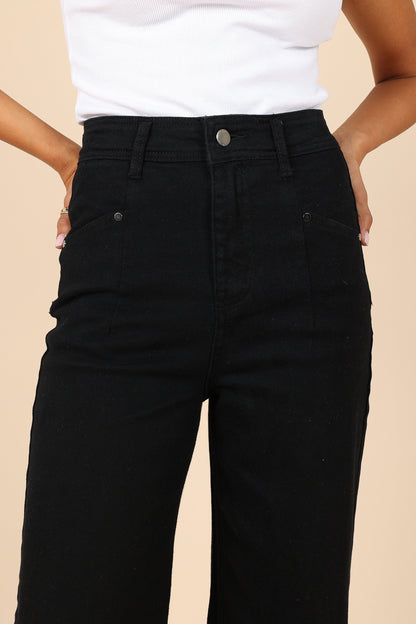 Georgette High Waisted Straight Leg Pants - Black