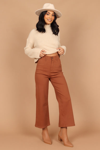 Georgette High Waisted Straight Leg Pants - Brown