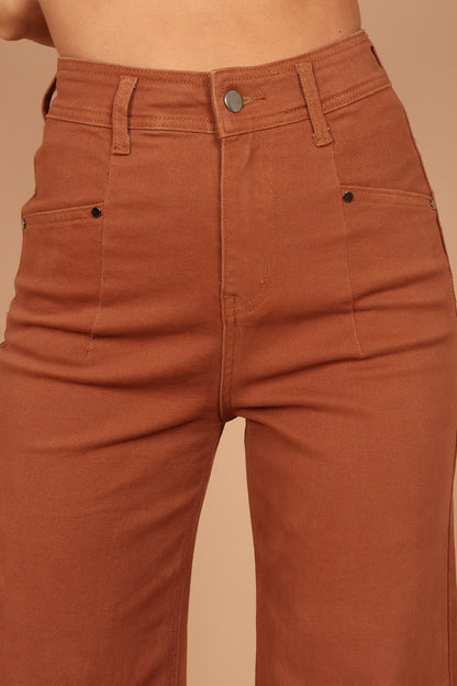 Georgette High Waisted Straight Leg Pants - Brown
