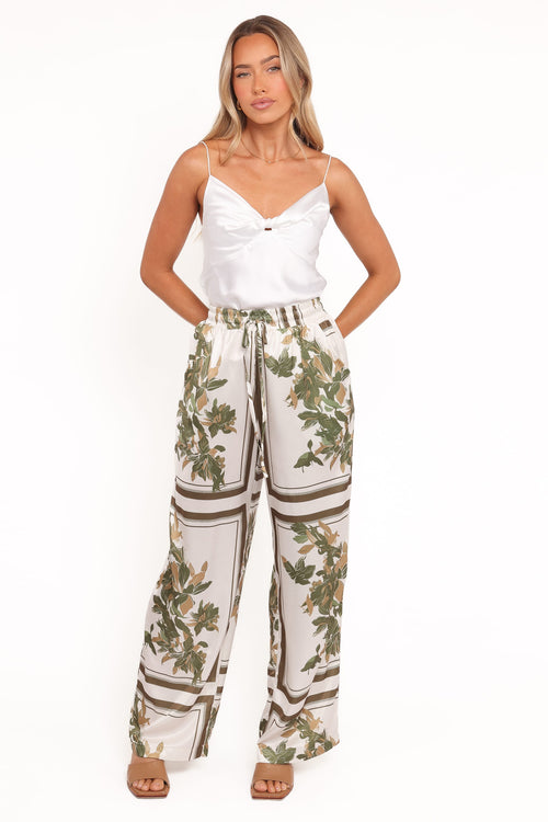 Lara Wide Leg Pants - Olive Print