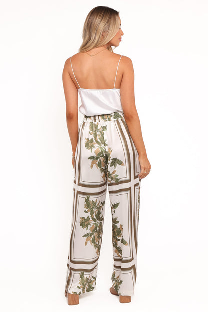 Lara Wide Leg Pants - Olive Print