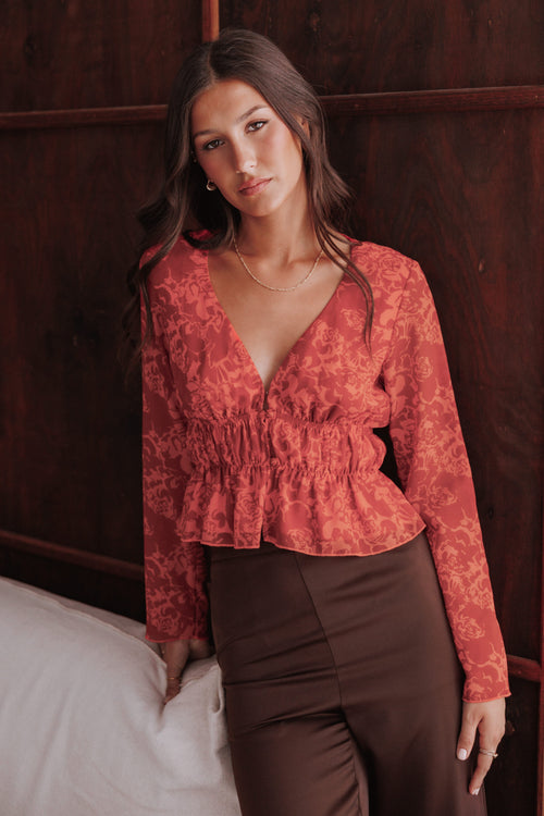 Monica Long Sleeve Top - Red Roses