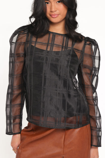 Peony Long Sleeve Sheer Top with Cami - Black