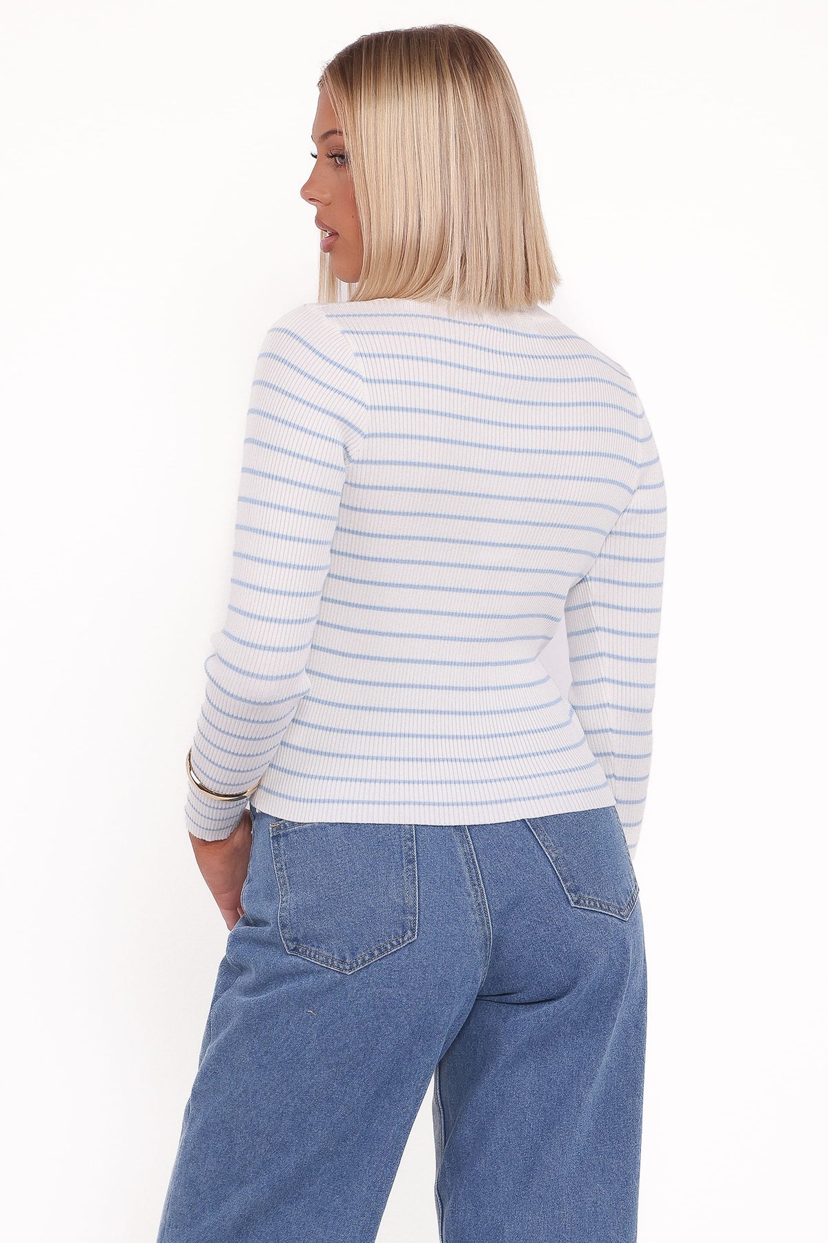 Stacie Ribbed Knit Top - Light Blue Stripe