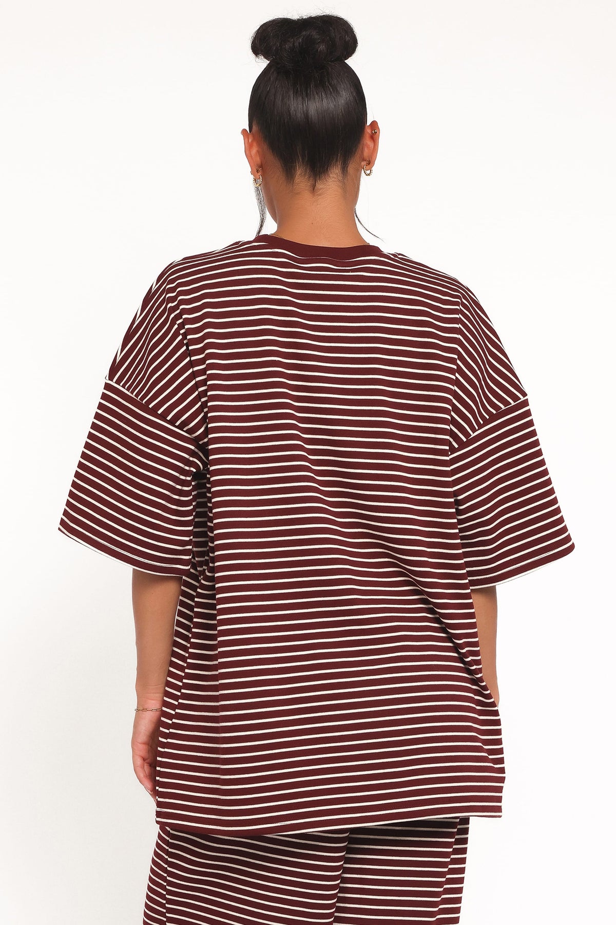 Wilda Oversized Tee - Burgundy Cream Stripe