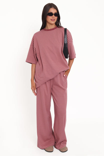 Wilda Oversized Tee - Pink Red Stripe