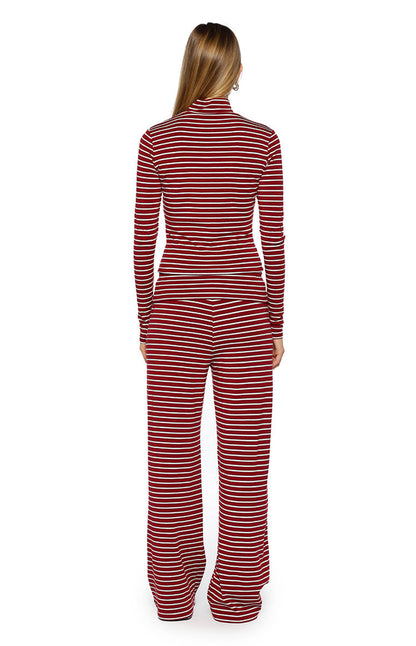 Poppi Burgundy Stripe Double Zip Sweater