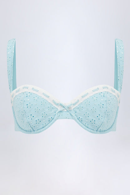 Broderie Anglaise Underwired Balconette Bikini Top in Powder Blue