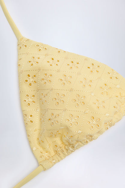 Broderie Anglaise Triangle Bikini Top in Lemon Yellow