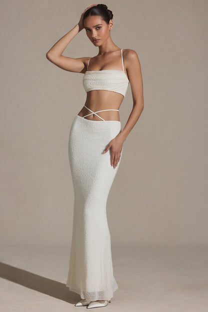 Embellished Strappy Maxi Skirt in White