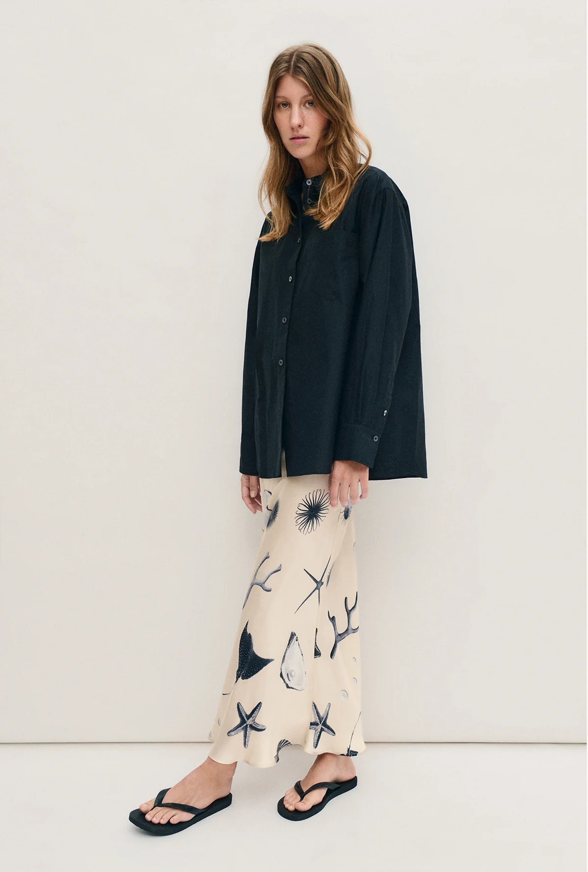 Silk Laundry Long Bias Cut Skirt - Seashells