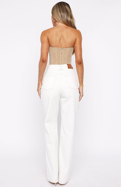 Alyssa High Rise Straight Leg Jeans Off White