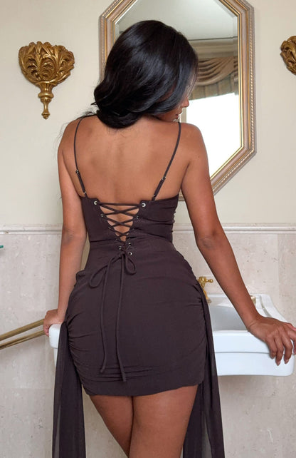 Cherub Charm Mini Dress Dark Choc