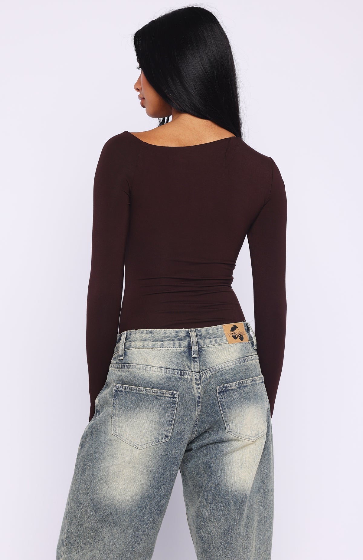 Double Down Long Sleeve Bodysuit Dark Chocolate