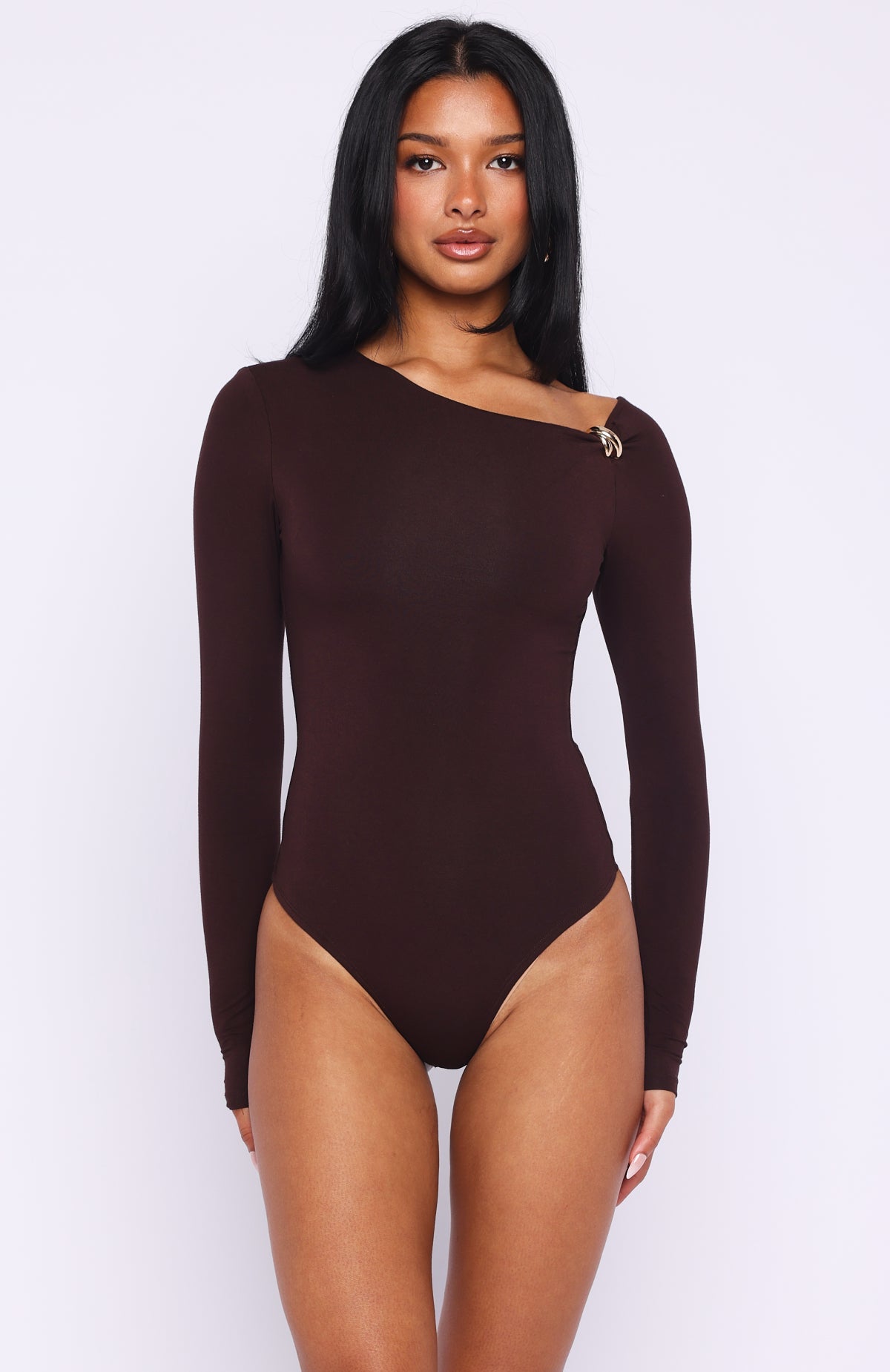Double Down Long Sleeve Bodysuit Dark Chocolate