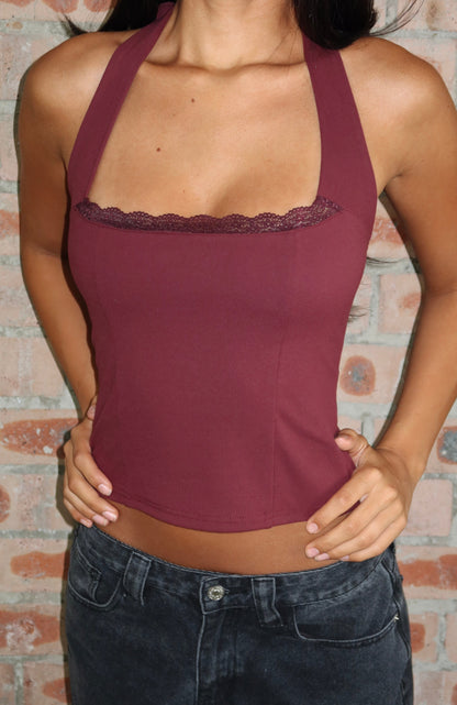 Good Feels Halter Top Burgundy