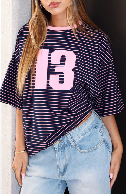 Good Old Days Oversized Tee Pink / Navy Stripe