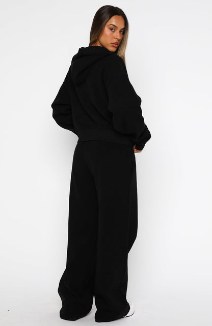 Just For Now Fleece Wide Leg Sweatpants Black
