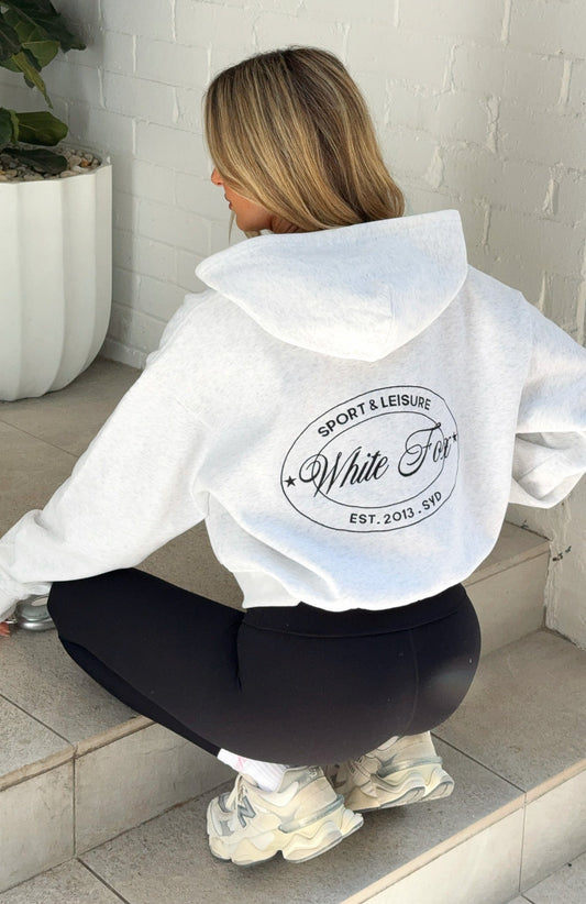 Just Try Again Boxy Zip Front Hoodie Grey Marle