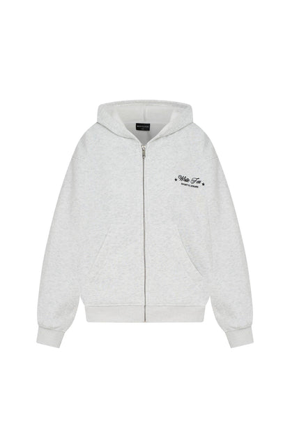 Just Try Again Boxy Zip Front Hoodie Grey Marle