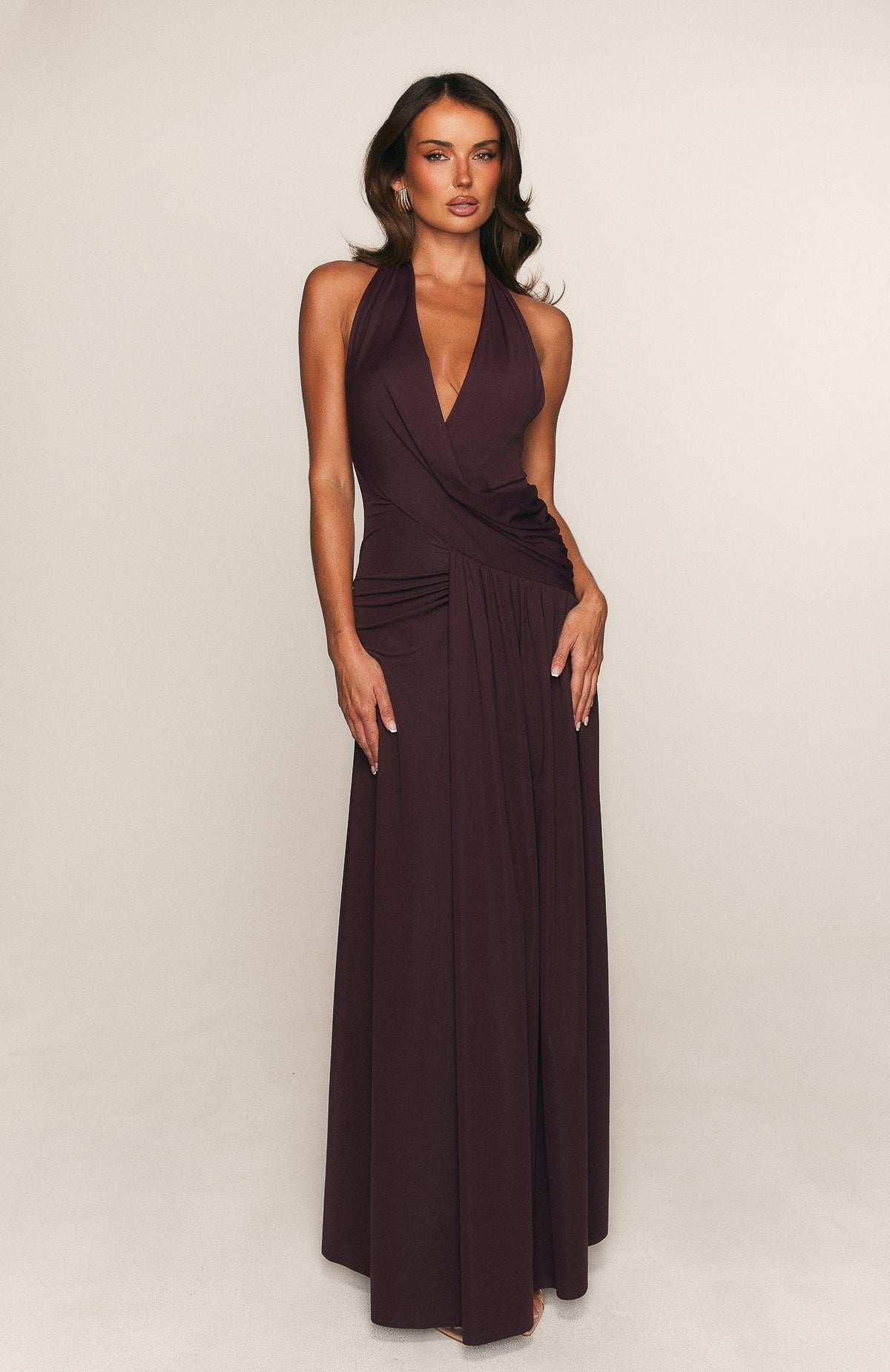 Perfect Illusion Halter Maxi Dress Dark Cherry