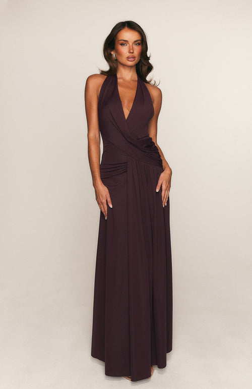 Perfect Illusion Halter Maxi Dress Dark Cherry