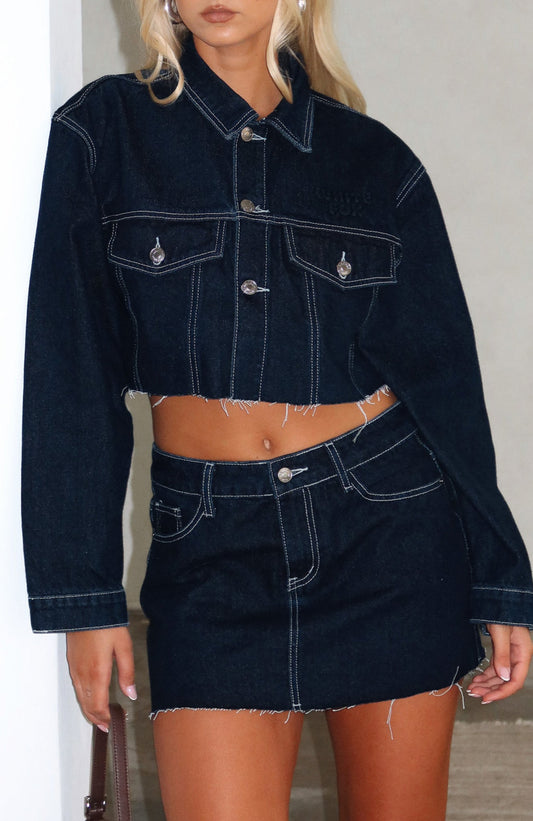 Something To Prove Denim Mini Skirt Dark Indigo
