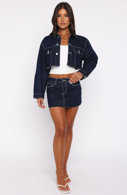 Something To Prove Denim Mini Skirt Dark Indigo