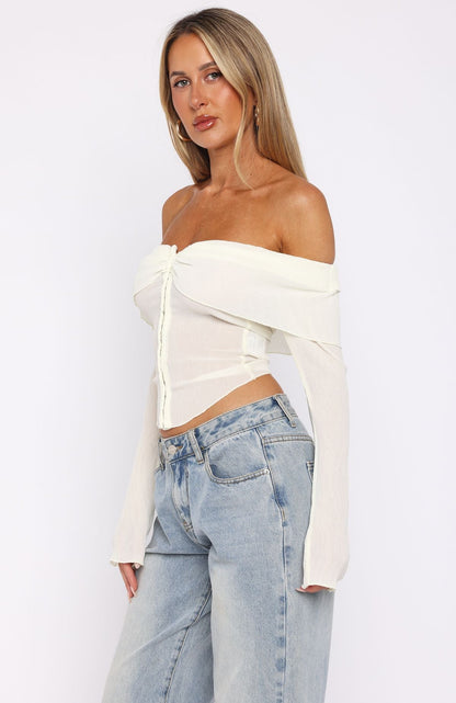 Mood Forever Long Sleeve Off Shoulder Top Cream