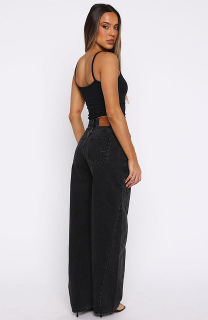Kiara Mid Rise Barrel Leg Jeans Black Acid